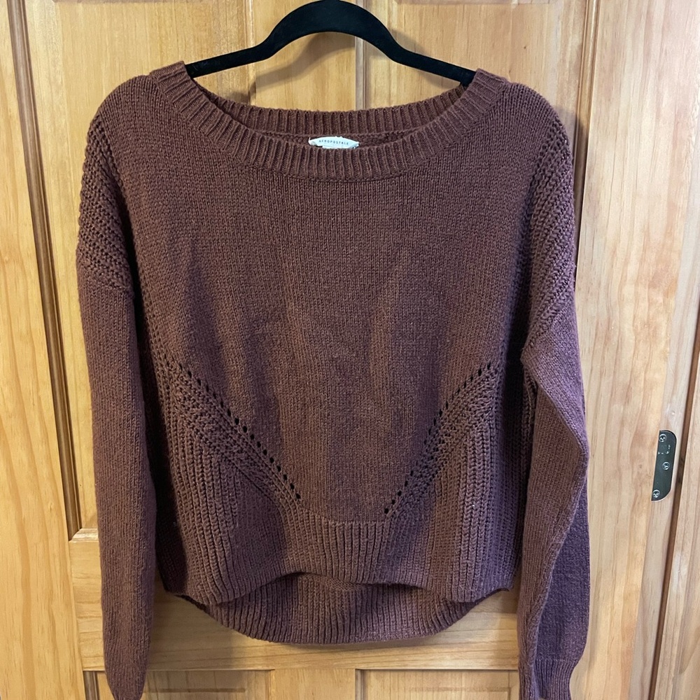 Aeropostale Women's Chocolate Brown Crew Neck Sweater